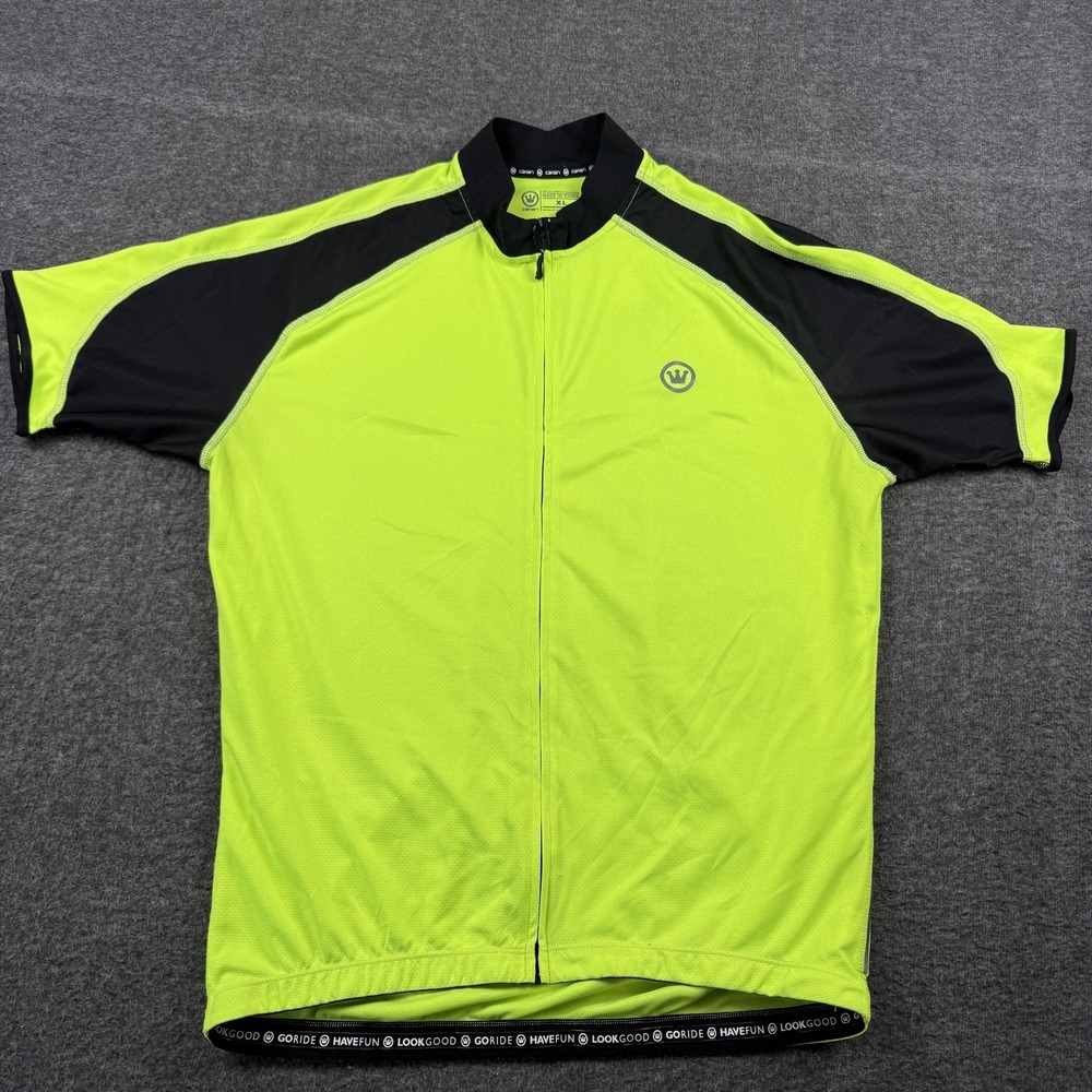 Canari Cycling Jersey Mens XL Neon Green Full Zip Pockets Hi Vis Bike Cycle
